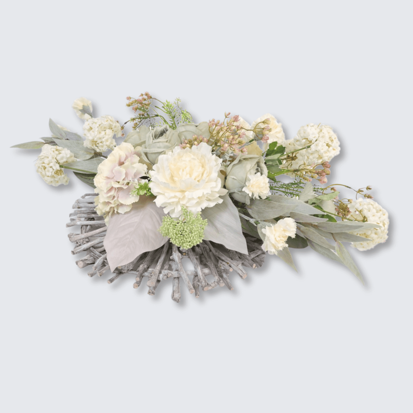 Aranjament Funerar Artificial cu Bujori, Hortensii si Trandafiri – 86 cm