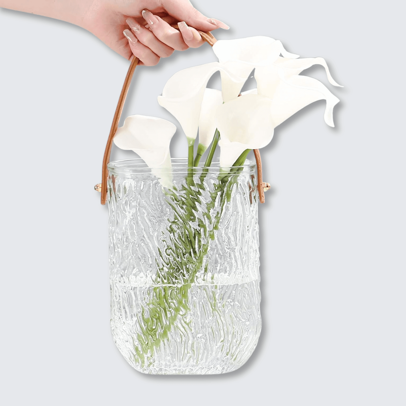 Vaza din sticla cu maner detasabil – model textura ondulata / textura liniara