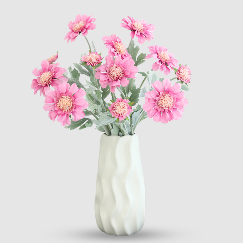 Buchet de Flori Artificiale Scabiose (Florile de Matase) cu 3 Flori - 50 cm, Disponibil în 4 Culori (Roz, Alb, Galben, Albastru) - Opțiuni de 1, 3 sau 5 Fire