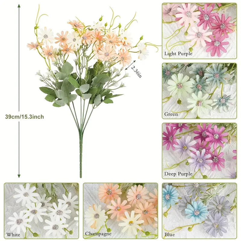 Set 6 Pachete de Flori Artificiale Colorate, Rezistente la UV, Inaltime 40 cm