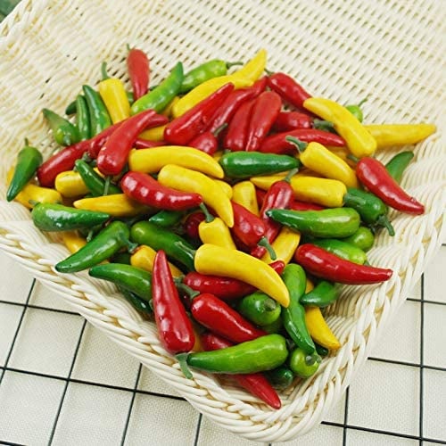 Set 30 Bucati Ardei Chili Artificiali Rosu, Galben si Verde, 7 cm