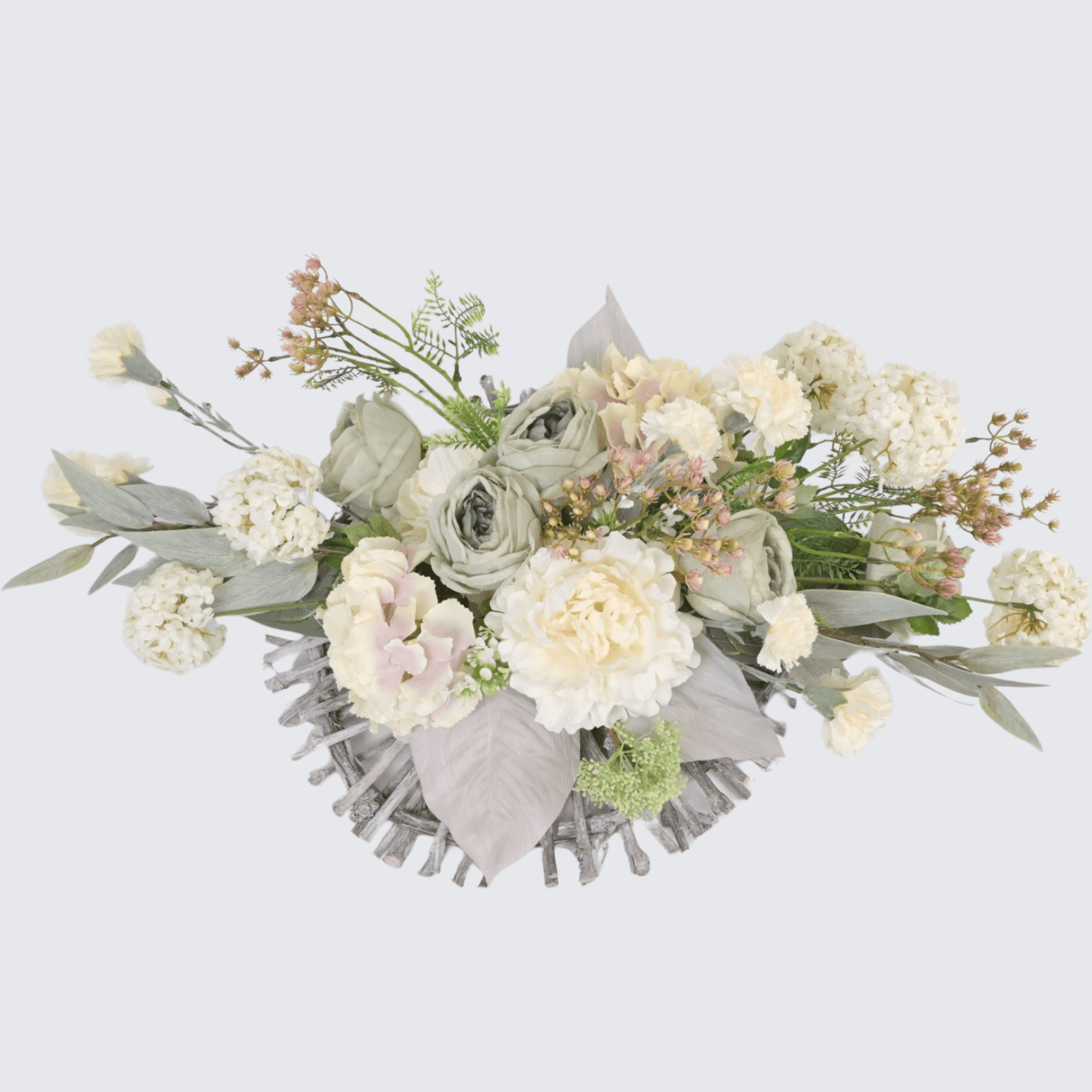 Aranjament Funerar Artificial cu Bujori, Hortensii si Trandafiri – 86 cm