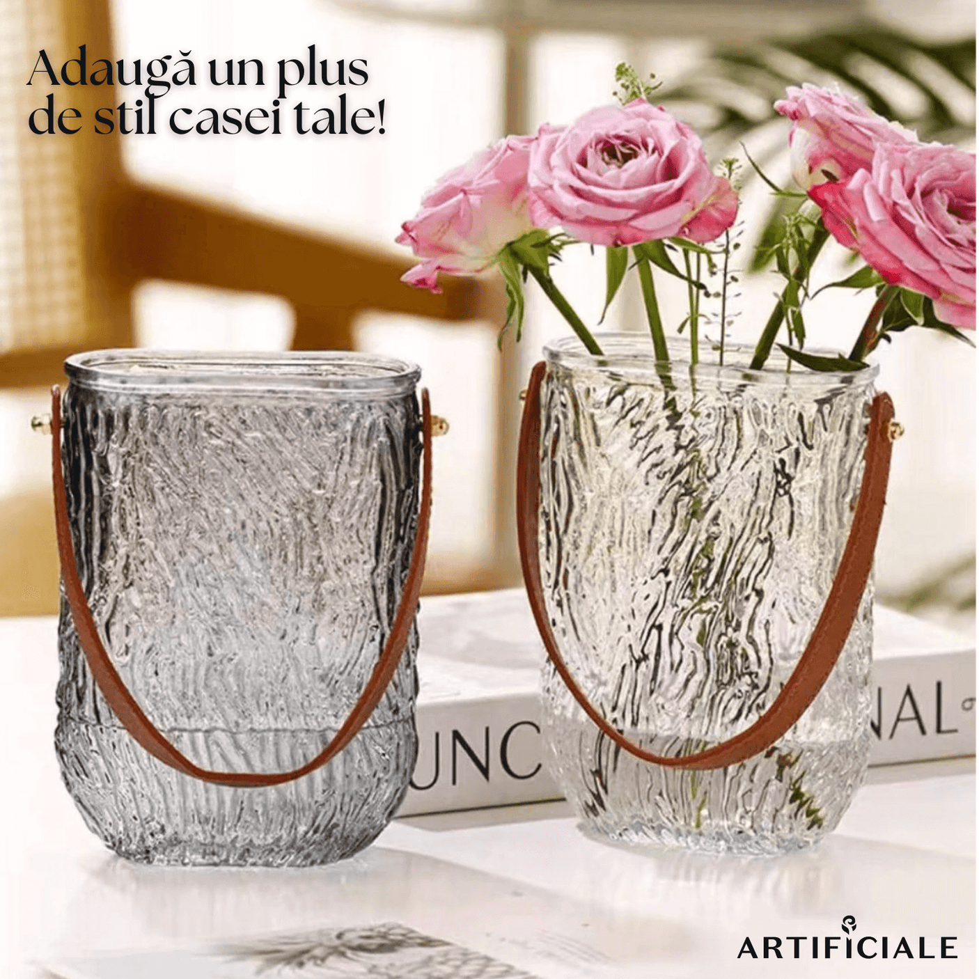 Vaza din sticla cu maner detasabil – model textura ondulata / textura liniara