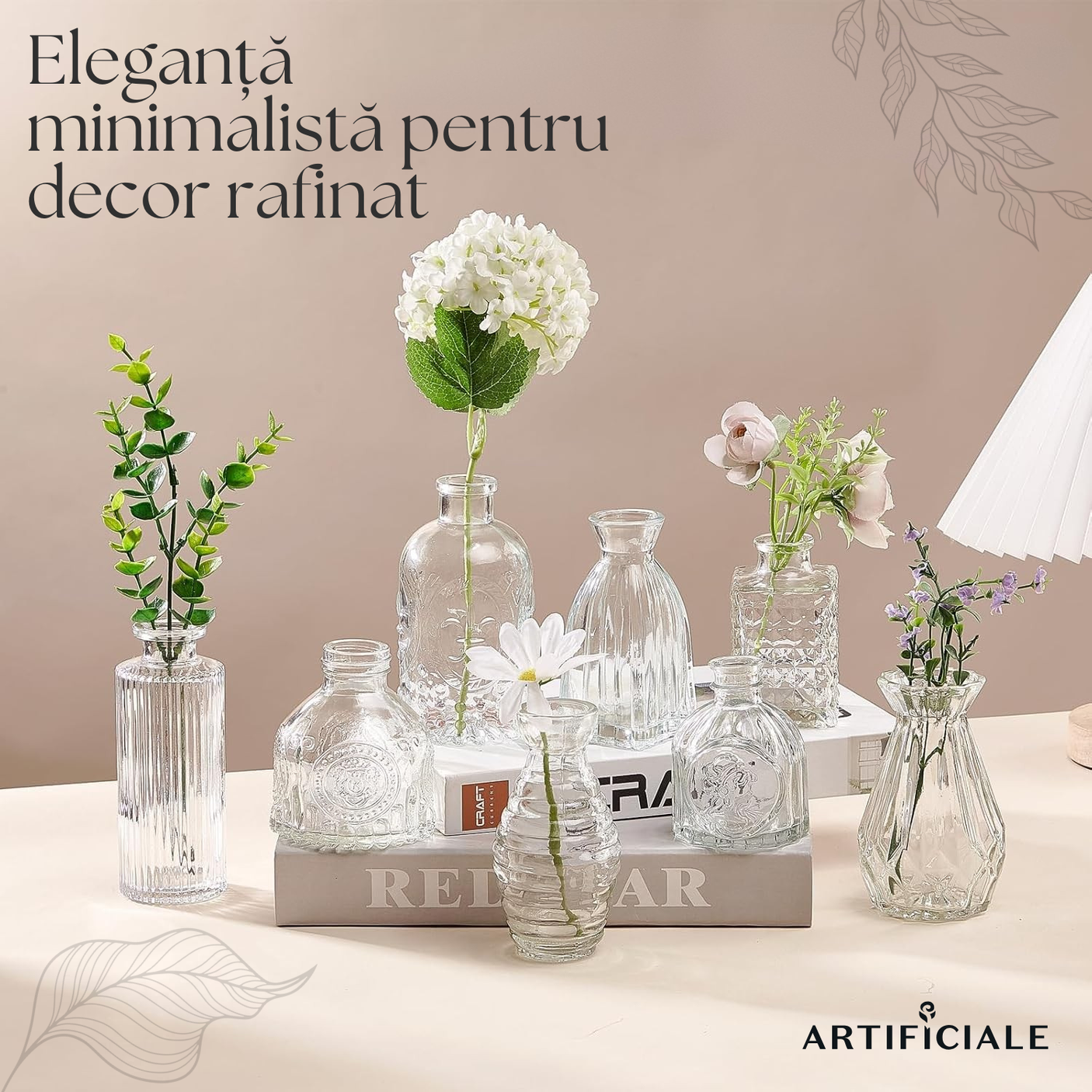 Set Vaze Mini Vintage Design, Modele Gravate din Sticla – 16, 30, 32 sau 45, diverse culori