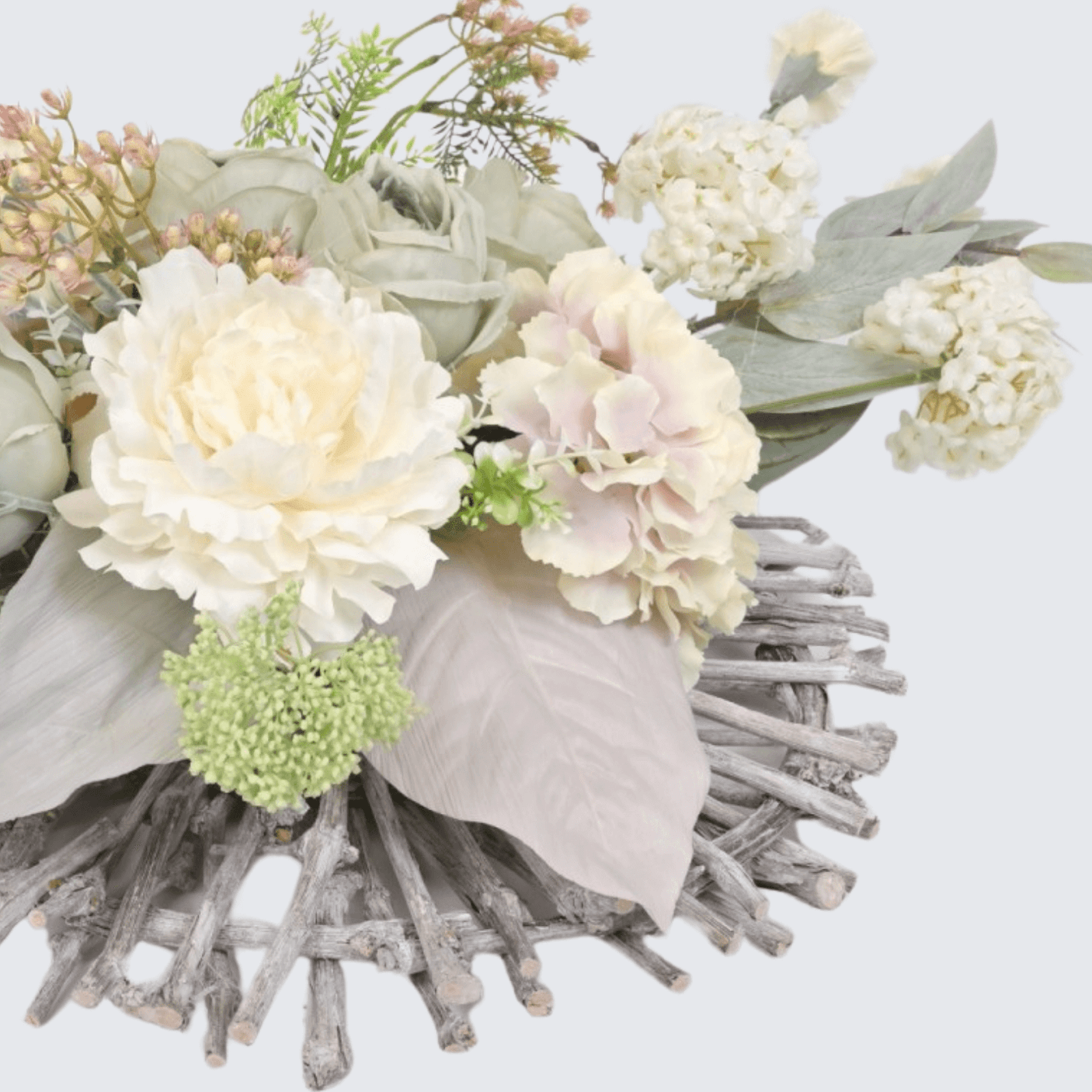 Aranjament Funerar Artificial cu Bujori, Hortensii si Trandafiri – 86 cm