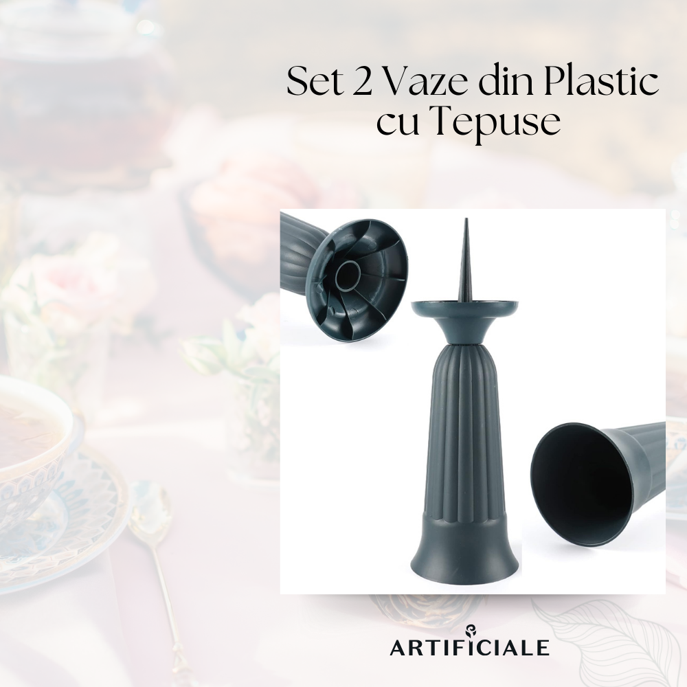 Set 2 Vaze din Plastic cu Tepuse – pentru cimitir sau decor