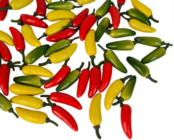 Set 30 Bucati Ardei Chili Artificiali Rosu, Galben si Verde, 7 cm