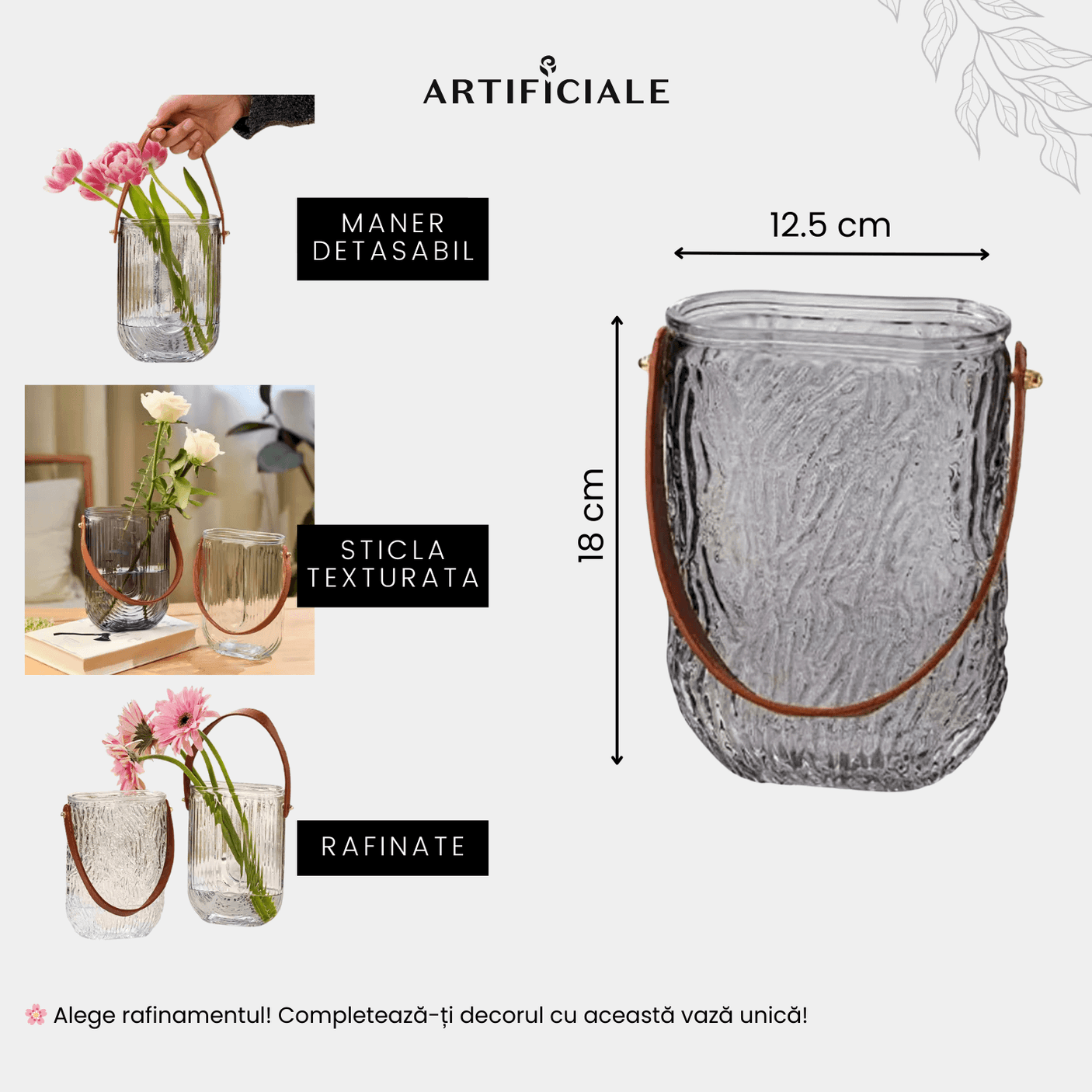 Vaza din sticla cu maner detasabil – model textura ondulata / textura liniara