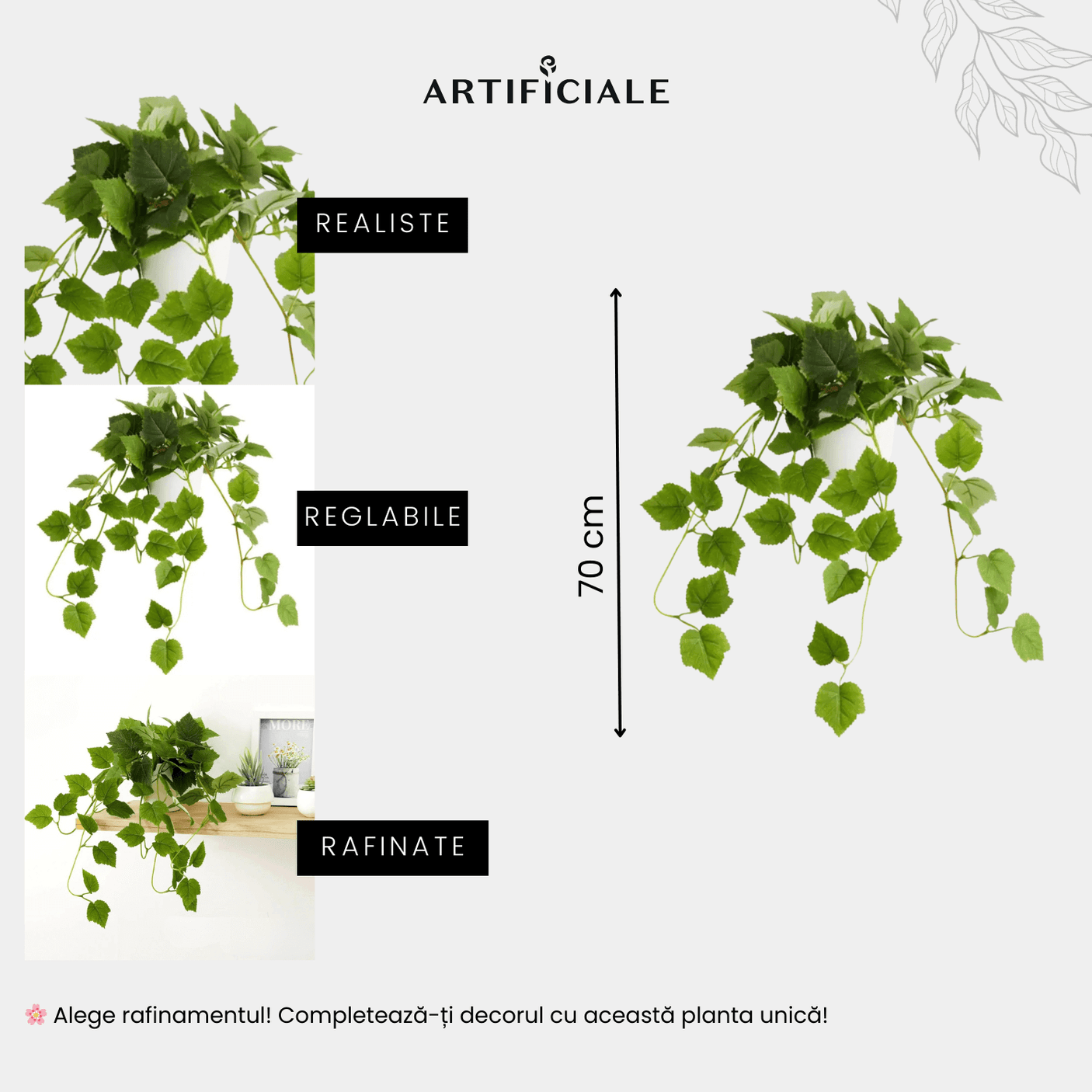 Planta Artificiala Suspendata Iedera Verde (Liedru, 70 cm) – Ghiveci Inclus