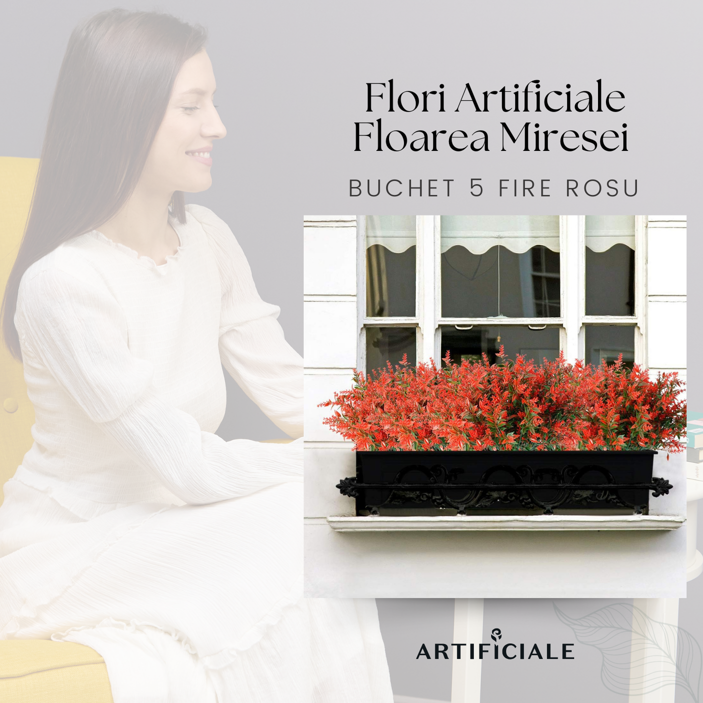 Buchet 5 Fire Flori Artificiale Floarea Miresei – Alb, Galben, Fucsia, Rosu, Mov