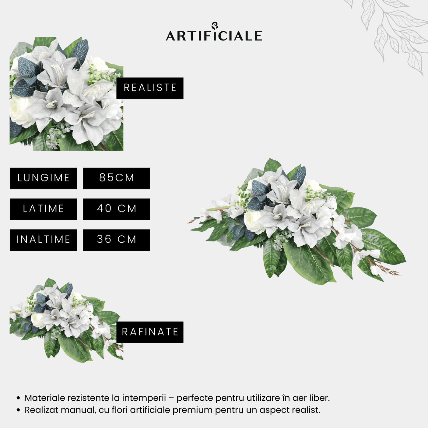 Aranjament Funerar Artificial cu Crini si Trandafiri – 85 cm