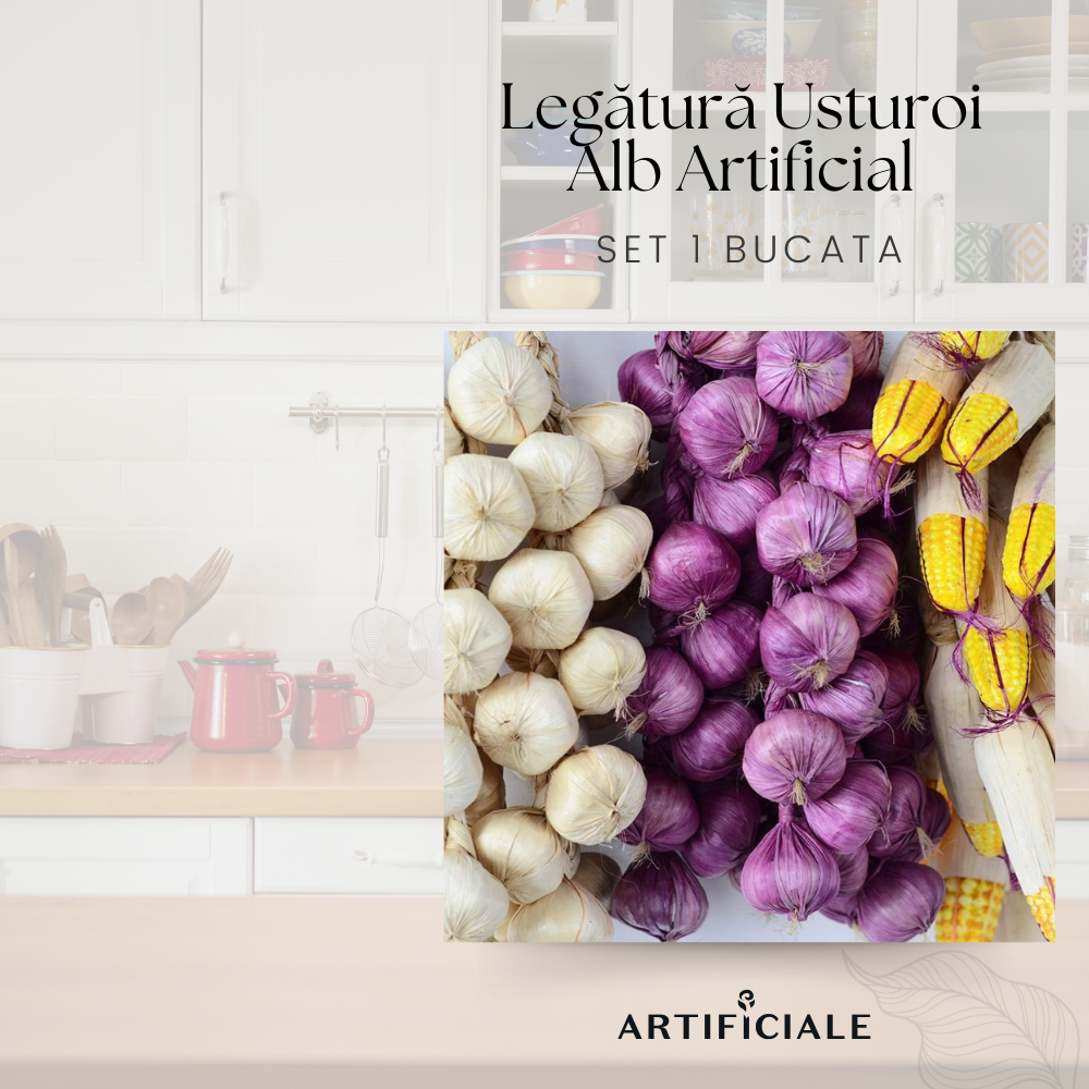 Legatura Usturoi Alb Artificial – 43 cm, 1 sau 2 legaturi