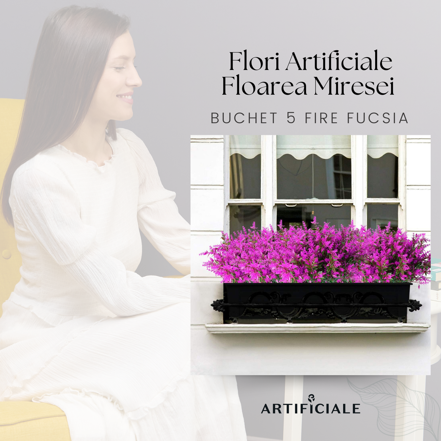 Buchet 5 Fire Flori Artificiale Floarea Miresei – Alb, Galben, Fucsia, Rosu, Mov