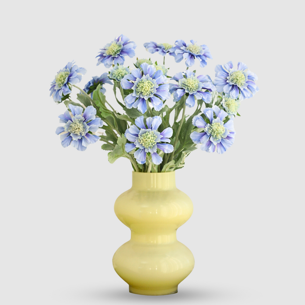 Buchet de Flori Artificiale Scabiose (Florile de Matase) cu 3 Flori - 50 cm, Disponibil în 4 Culori (Roz, Alb, Galben, Albastru) - Opțiuni de 1, 3 sau 5 Fire