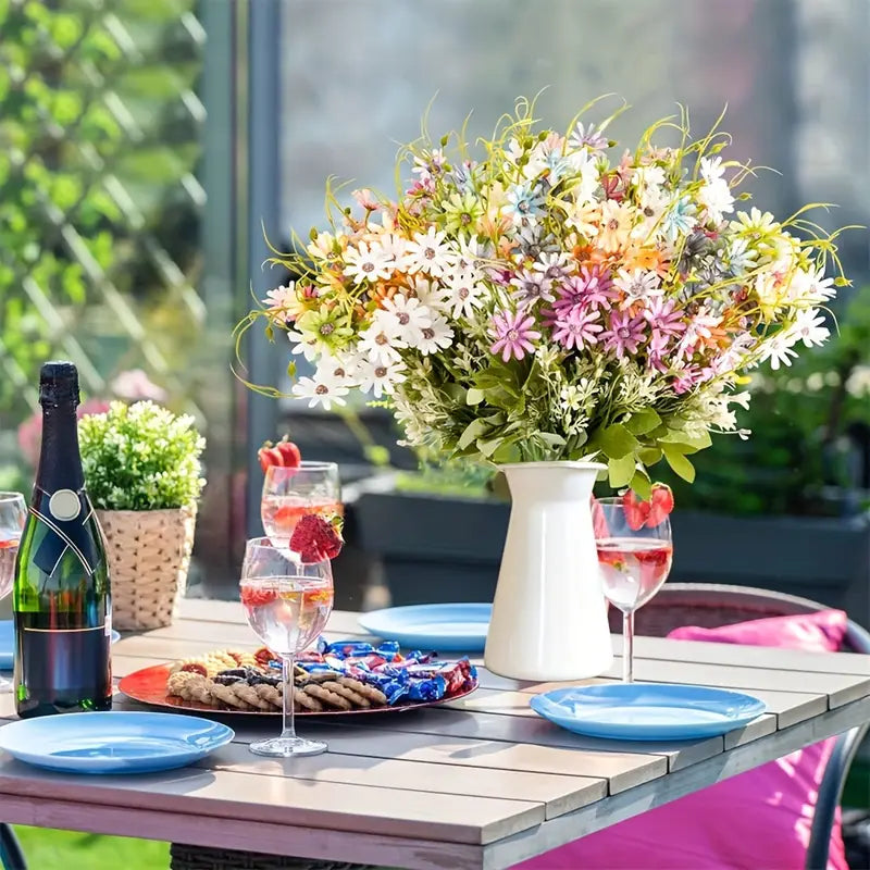 Set 6 Pachete de Flori Artificiale Colorate, Rezistente la UV, Inaltime 40 cm