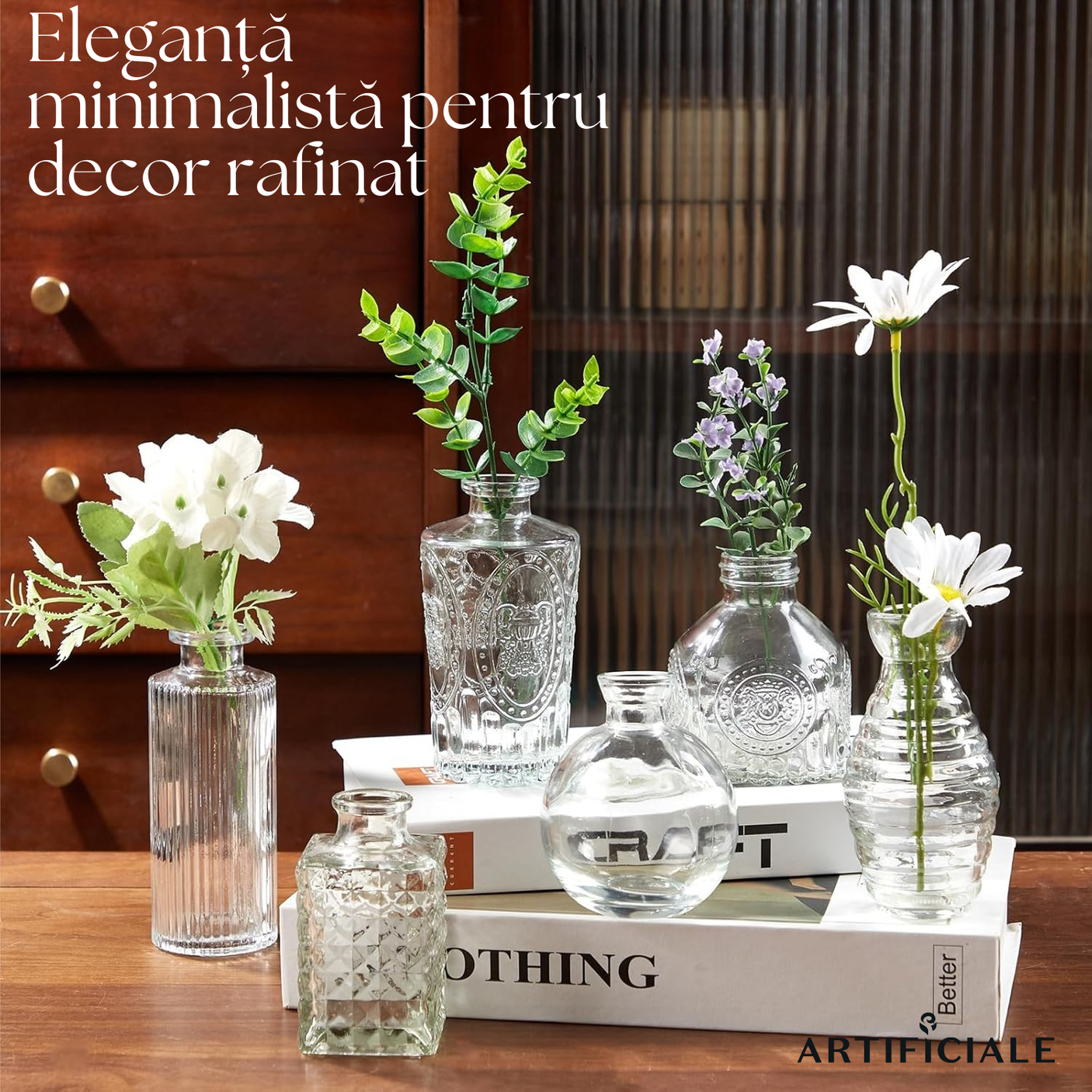 Set Vaze Mini Vintage Design, Modele Gravate din Sticla – 16, 30, 32 sau 45, diverse culori