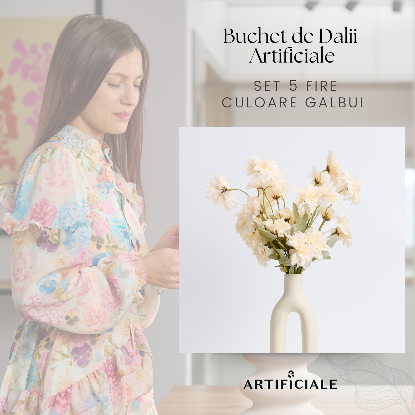 Buchet 5 Fire Dalii Artificiale - Variatii de Culoare: Alb, Rosu, Roz, Portocaliu, Albastru, Sampanie, Mov