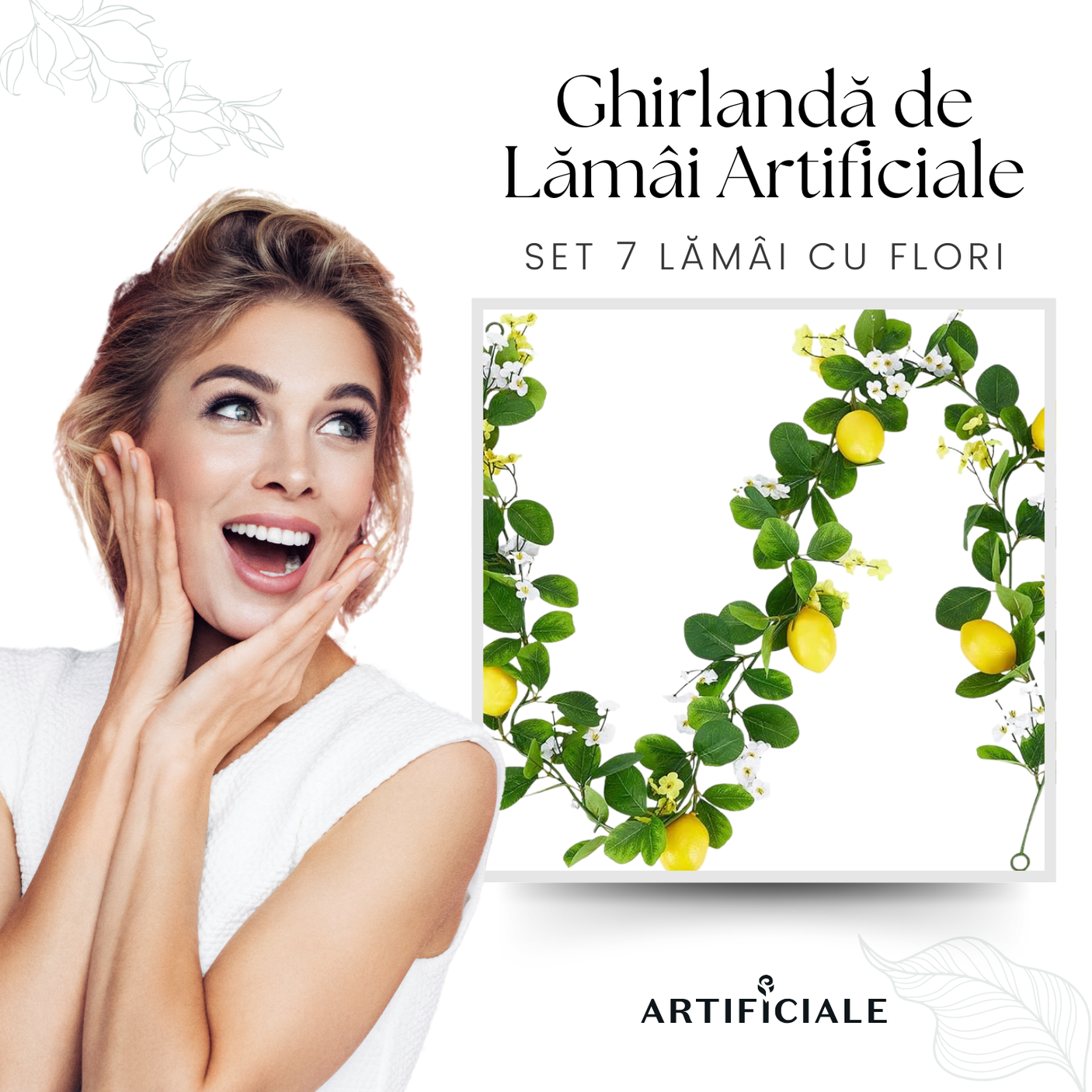 Ghirlanda de Lamai Artificiale – 1,75 m, 7 Lamai cu Flori – Decor Fresh si Natural pentru Casa si Evenimente