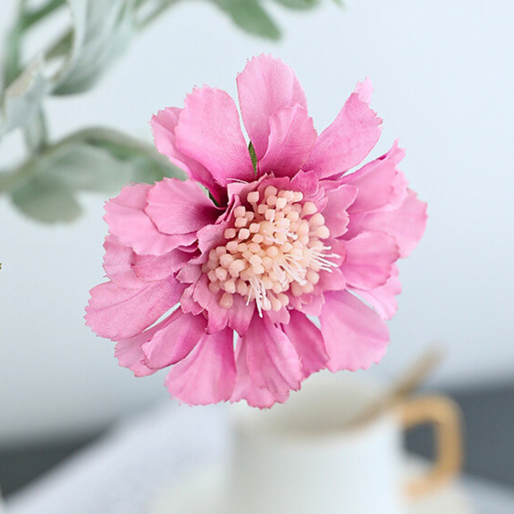 Buchet de Flori Artificiale Scabiose (Florile de Matase) cu 3 Flori - 50 cm, Disponibil în 4 Culori (Roz, Alb, Galben, Albastru) - Opțiuni de 1, 3 sau 5 Fire