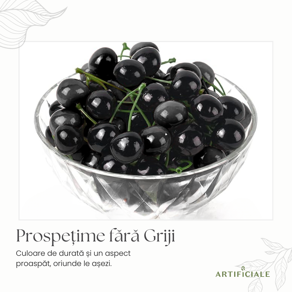 Cirese Artificiale cu Crenguta – Set 10 sau 30 bucati (20 sau 60 cirese), culoare visiniu inchis