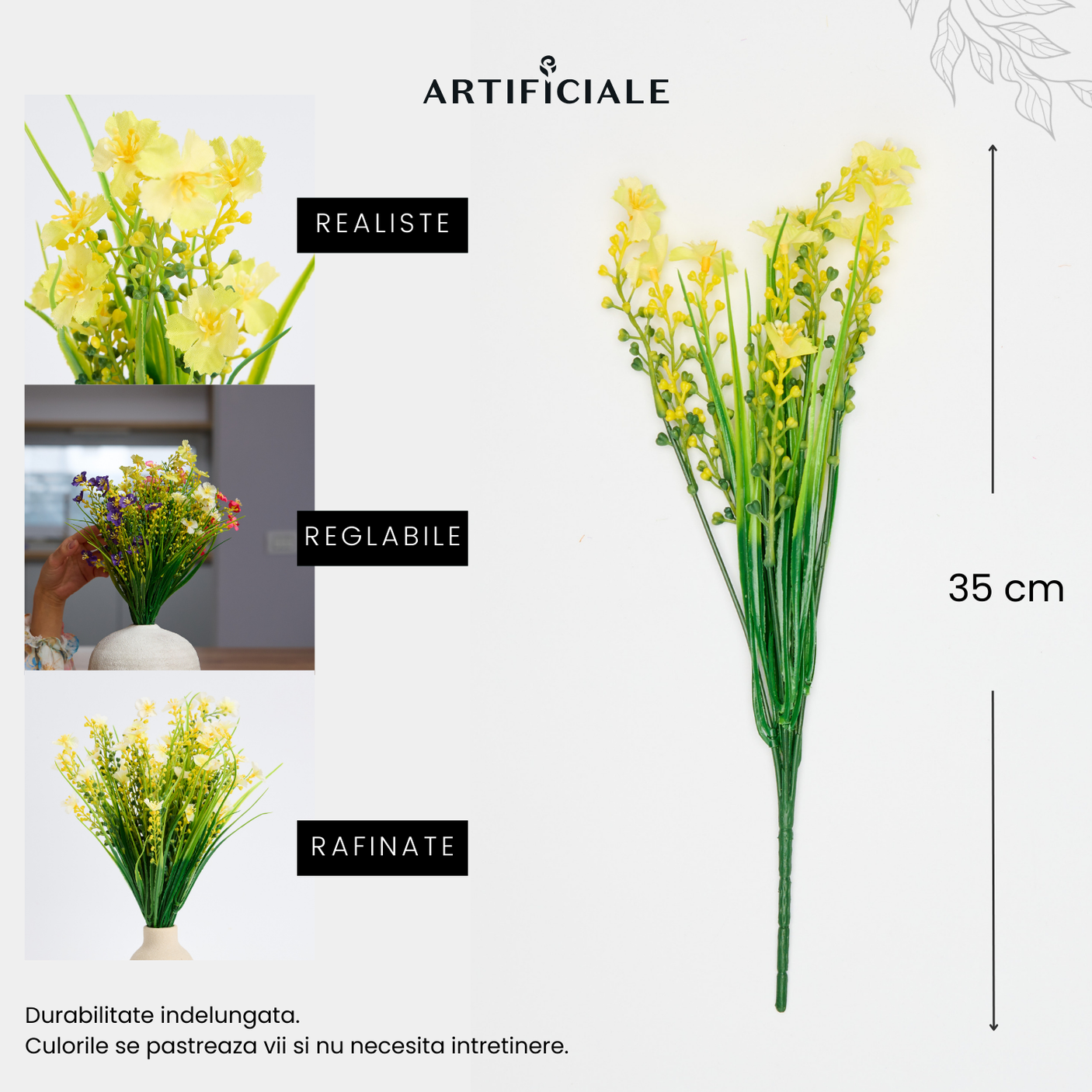 Buchet 5 Fire Margarete Artificiale – Alb, Galben, Mov, Roz, Rosu Trandafiriu, Rosu (Vaza Neinclusa)