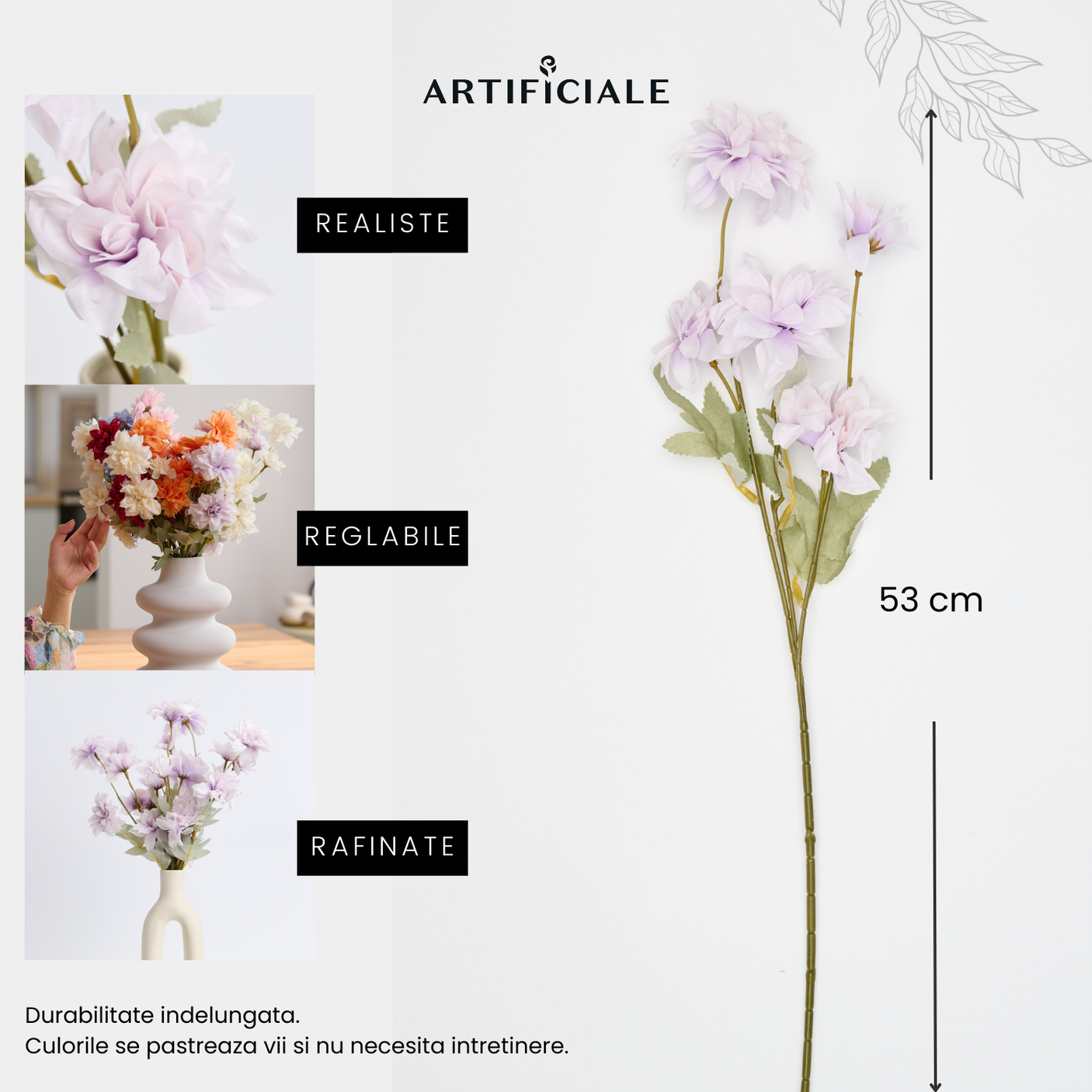 Buchet 5 Fire Dalii Artificiale - Variatii de Culoare: Alb, Rosu, Roz, Portocaliu, Albastru, Sampanie, Mov