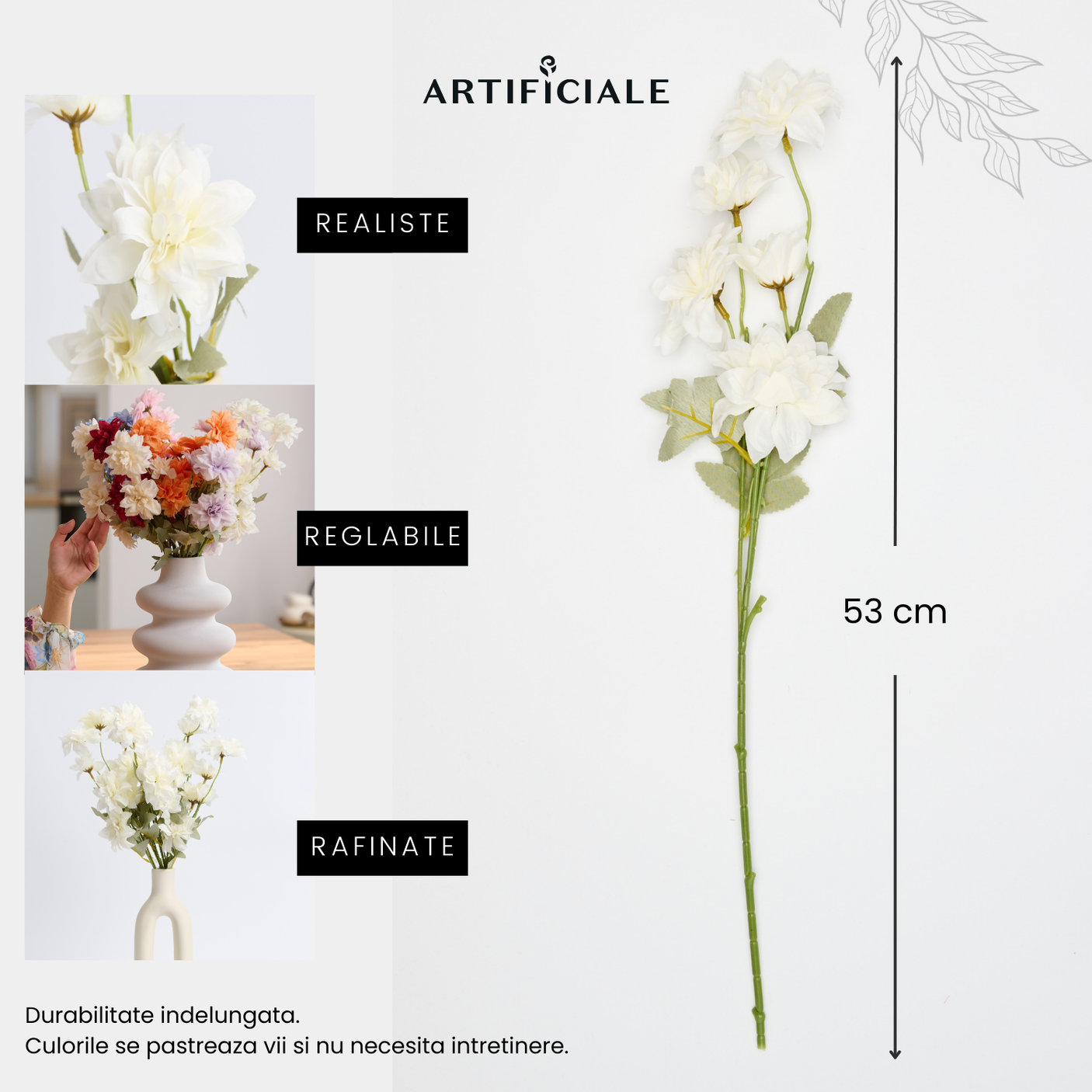 Buchet 5 Fire Dalii Artificiale - Variatii de Culoare: Alb, Rosu, Roz, Portocaliu, Albastru, Sampanie, Mov