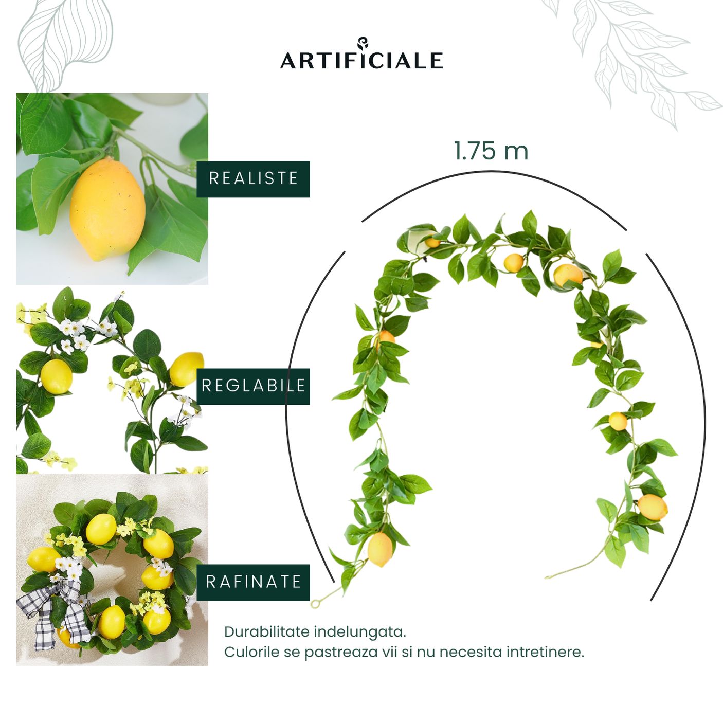 Ghirlanda de Lamai Artificiale – 1,75 m, 7 Lamai cu Flori – Decor Fresh si Natural pentru Casa si Evenimente