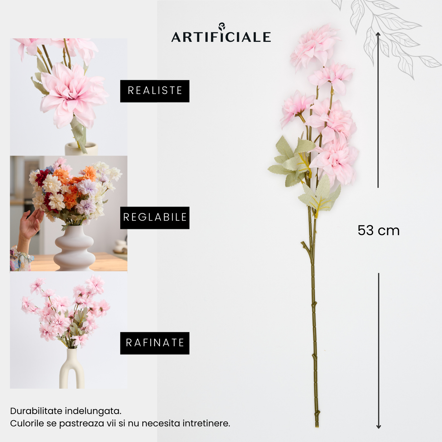 Buchet 5 Fire Dalii Artificiale - Variatii de Culoare: Alb, Rosu, Roz, Portocaliu, Albastru, Sampanie, Mov