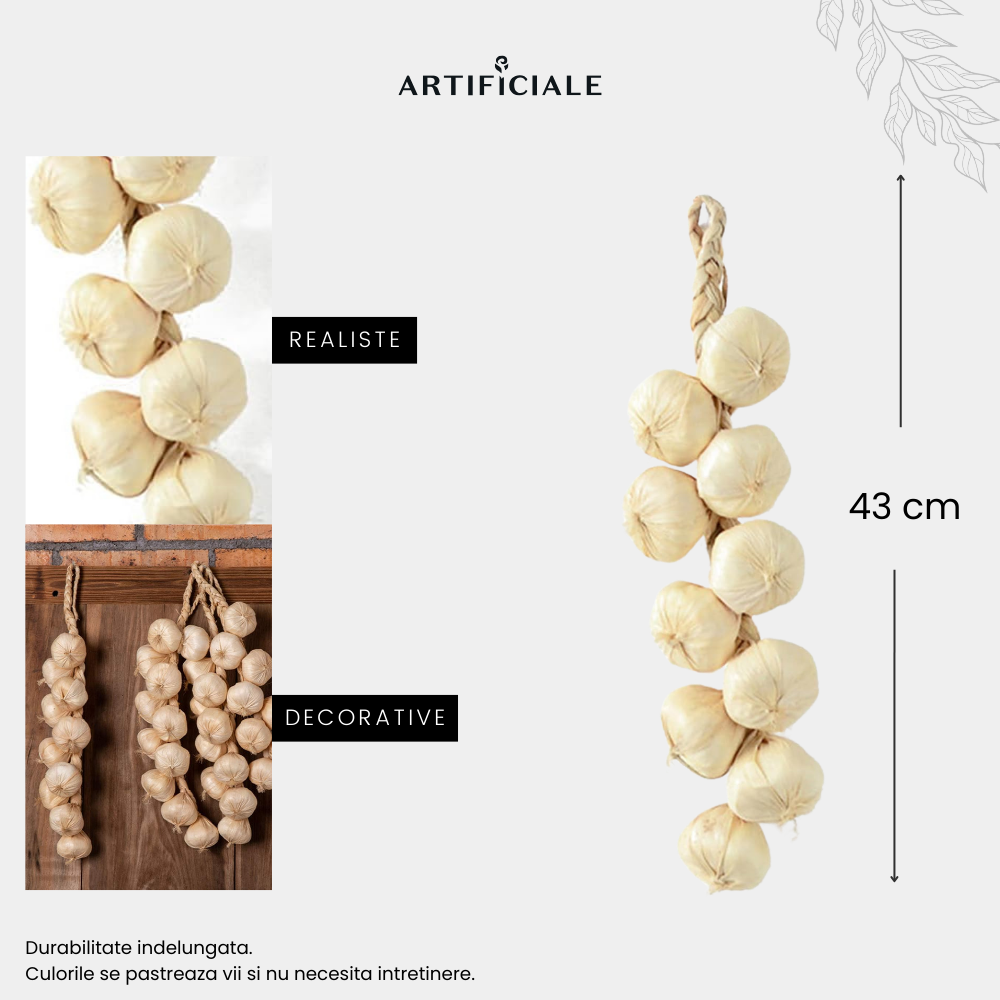 Legatura Usturoi Alb Artificial – 43 cm, 1 sau 2 legaturi