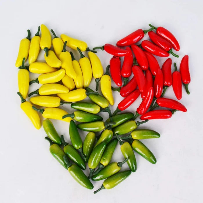 Set 30 Bucati Ardei Chili Artificiali Rosu, Galben si Verde, 7 cm