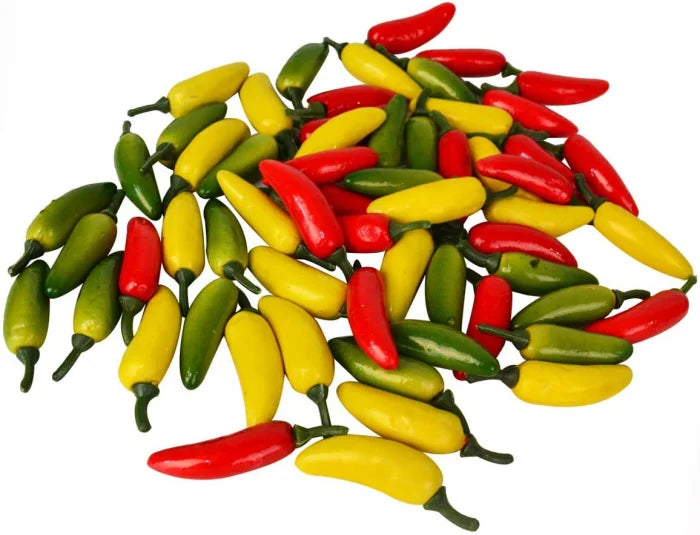 Set 30 Bucati Ardei Chili Artificiali Rosu, Galben si Verde, 7 cm