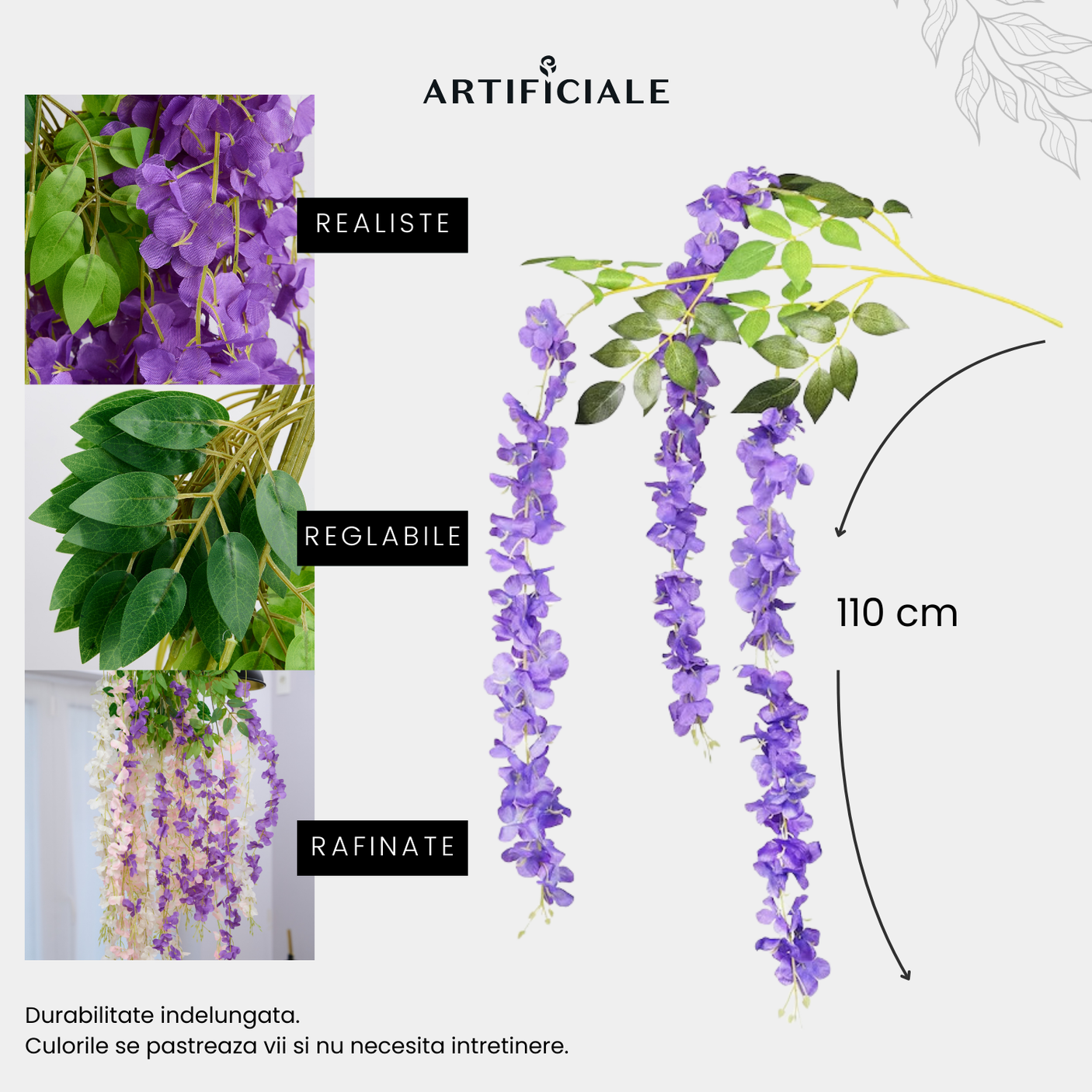Glicina Artificiala Curgatoare – 1.1 m, Culori si Cantitati Variat