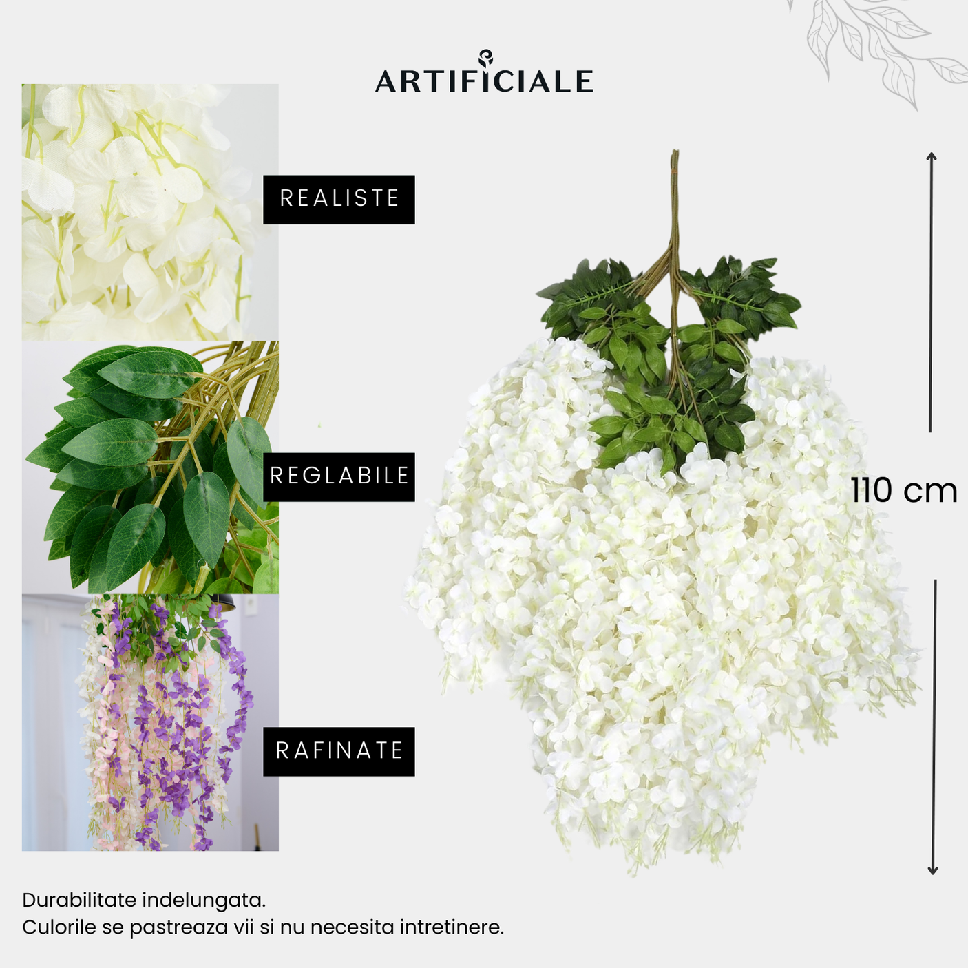 Glicina Artificiala Curgatoare – 1.1 m, Culori si Cantitati Variat