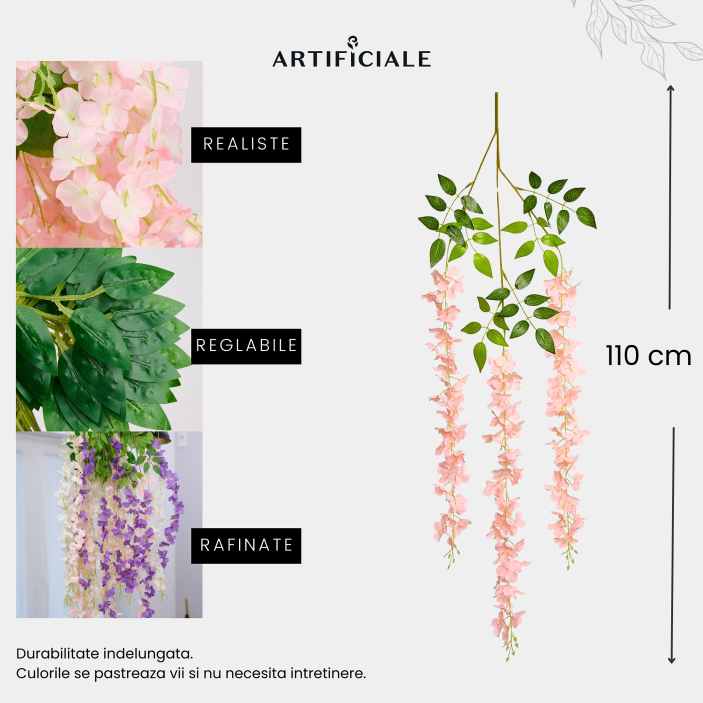 Glicina Artificiala Curgatoare – 1.1 m, Culori si Cantitati Variat