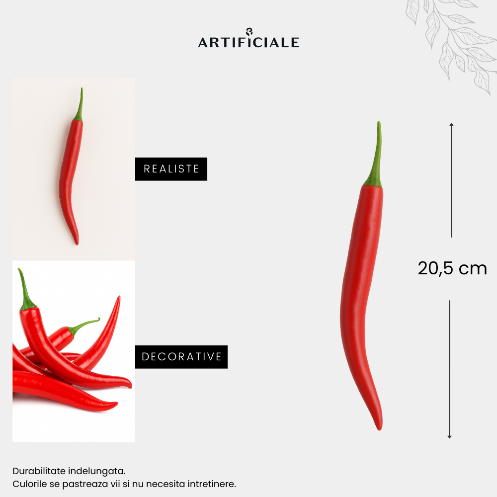 Ardei Artificial Lung – 20.5 cm, set 3 sau 5 bucati