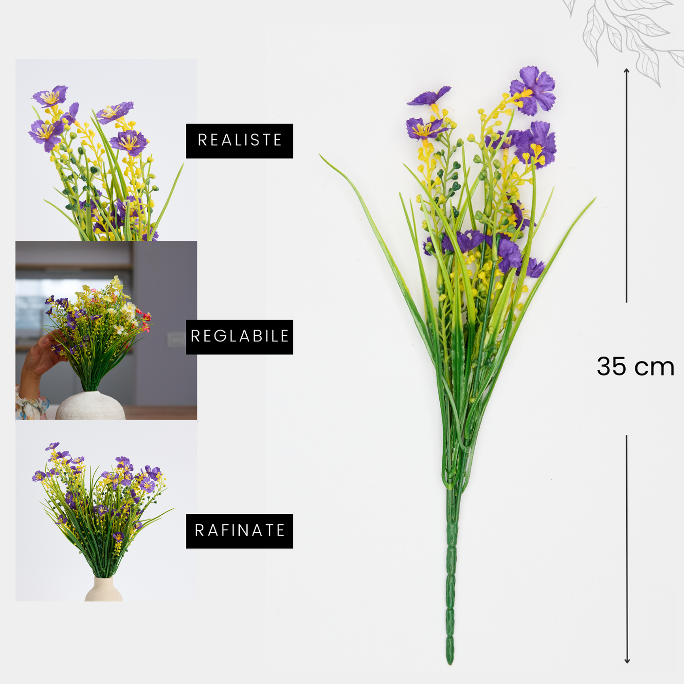 Buchet 5 Fire Margarete Artificiale – Alb, Galben, Mov, Roz, Rosu Trandafiriu, Rosu (Vaza Neinclusa)