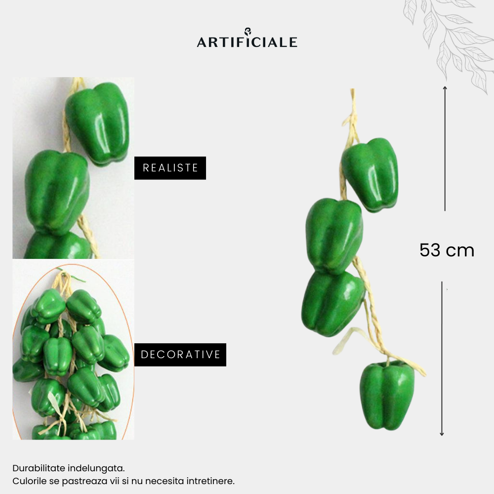 Legatura Ardei Gras Verde Artificial – 53 cm, 1 sau 2 bucati