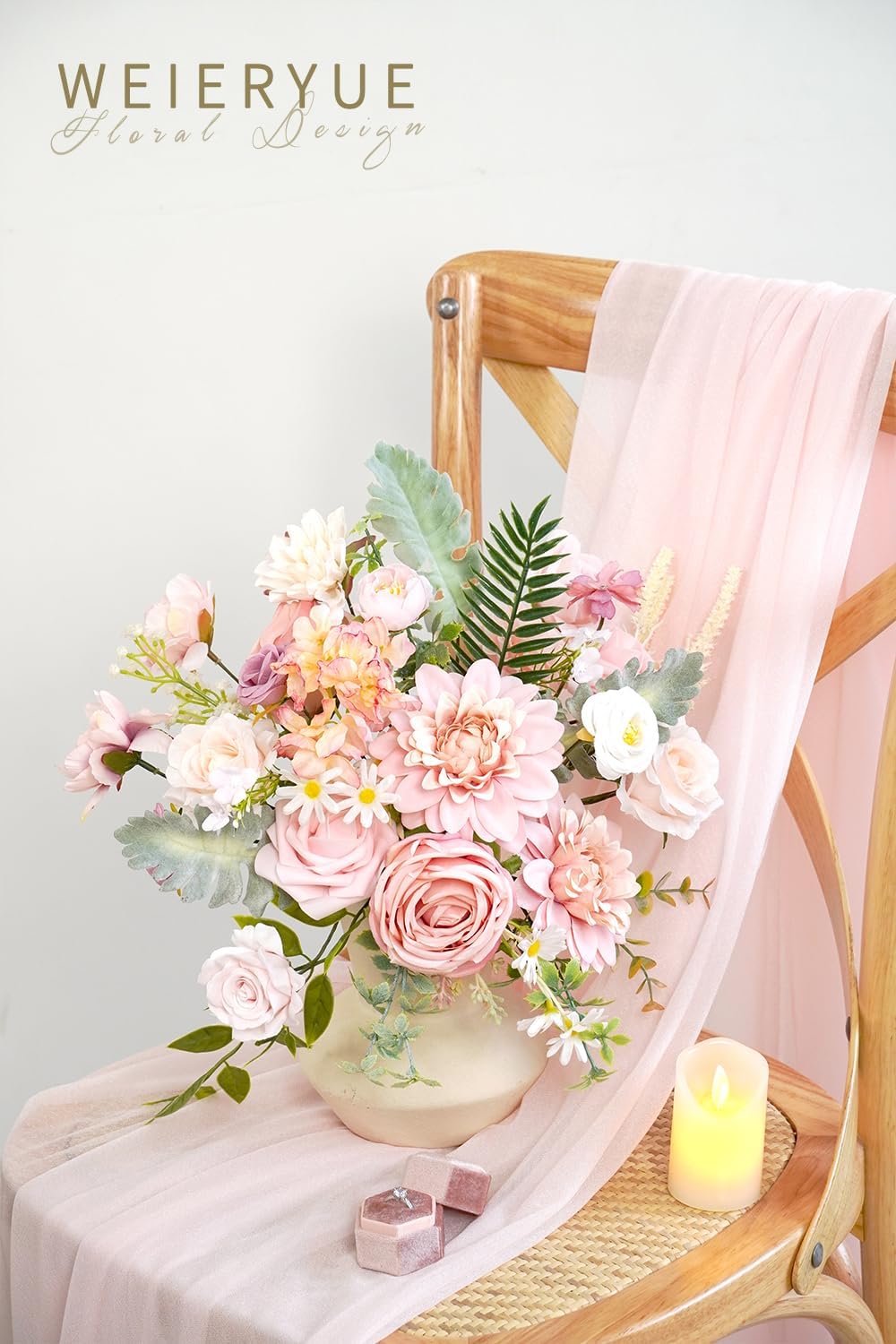 Cutie cu Flori Artificiale Mix Roz Romantic – set decorativ pentru aranjamente DIY, nunta si casa