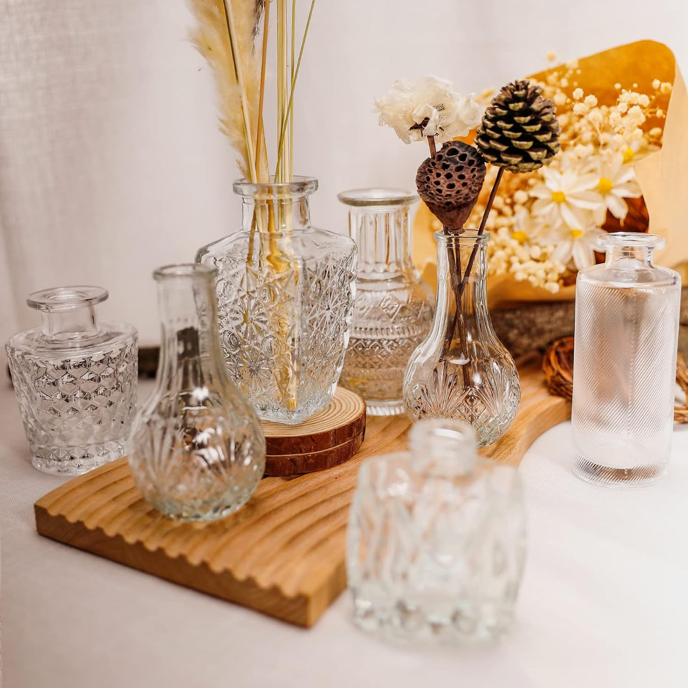 Set Vaze Mini Vintage Design, Modele Gravate din Sticla – 16, 30, 32 sau 45, diverse culori