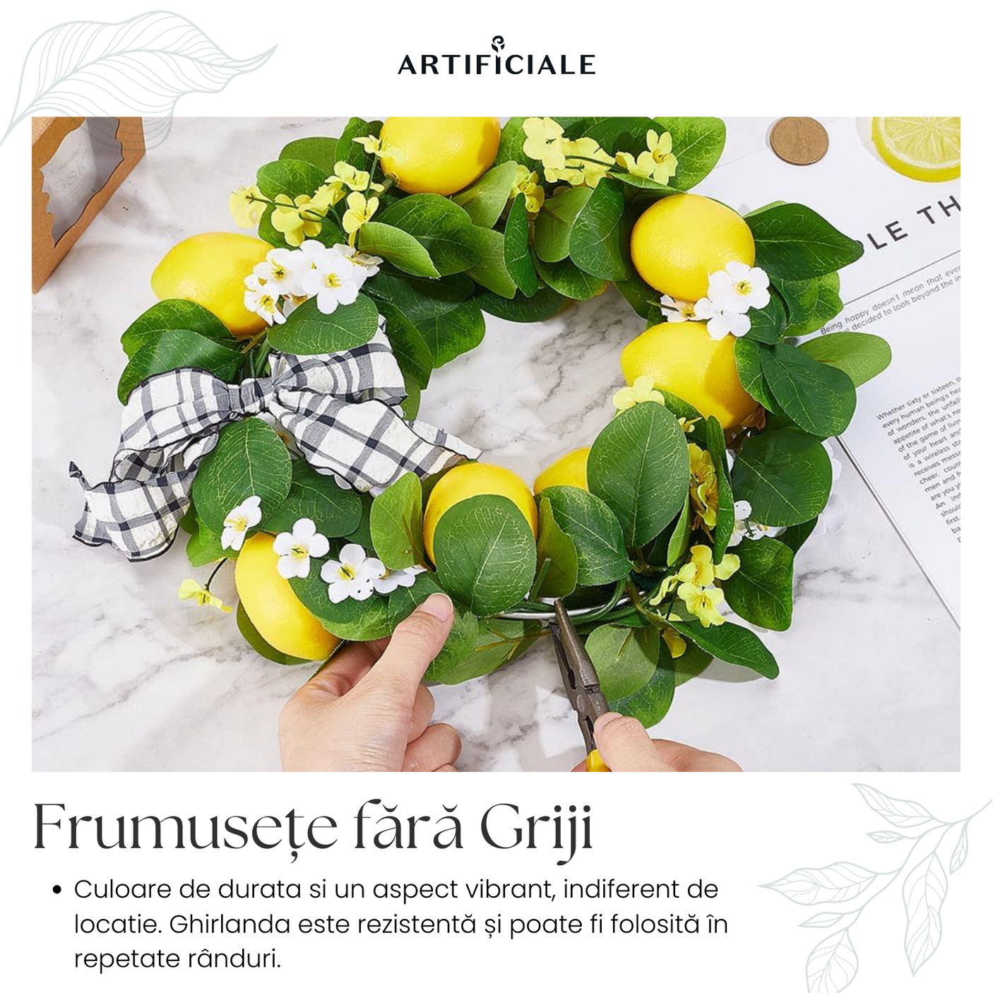 Ghirlanda de Lamai Artificiale – 1,75 m, 7 Lamai cu Flori – Decor Fresh si Natural pentru Casa si Evenimente