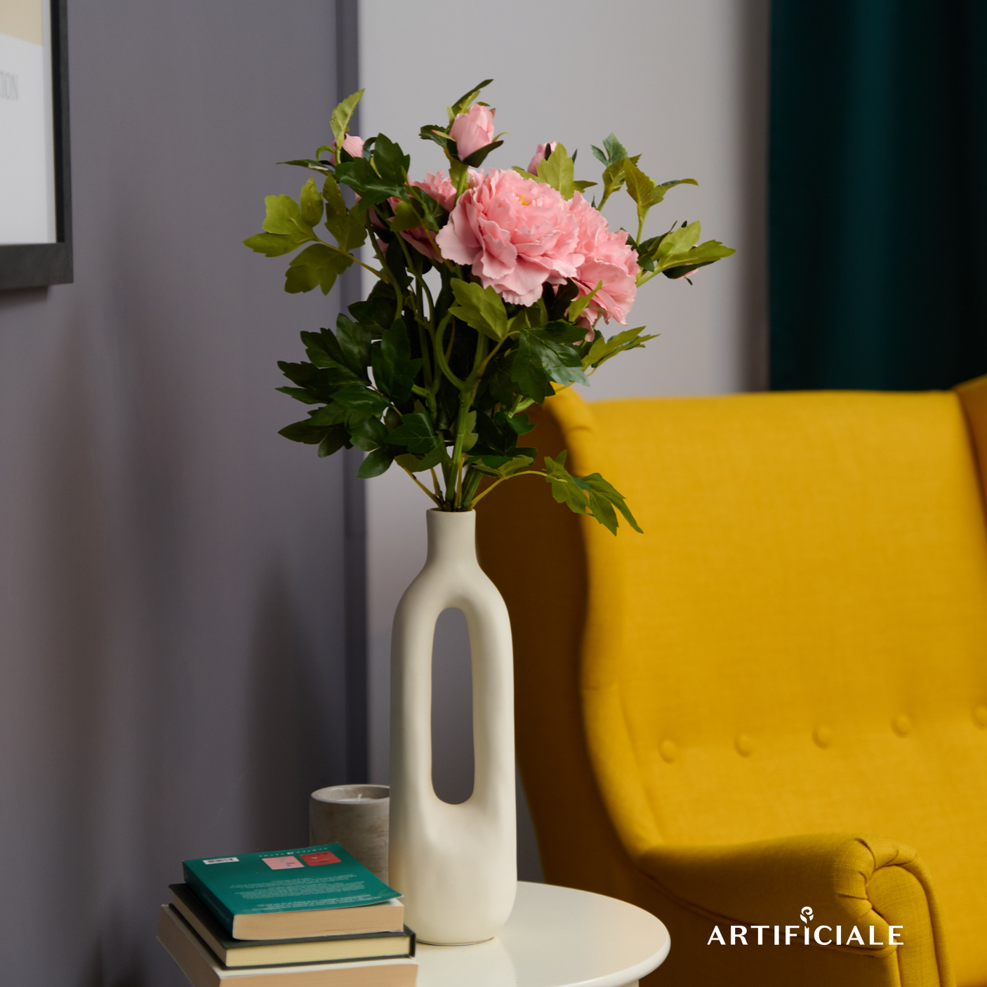 Buchet Bujori Artificiali (Paeonia) - 3 sau 5 Fire, Roz, Alb sau Rosu, Floare 12 cm