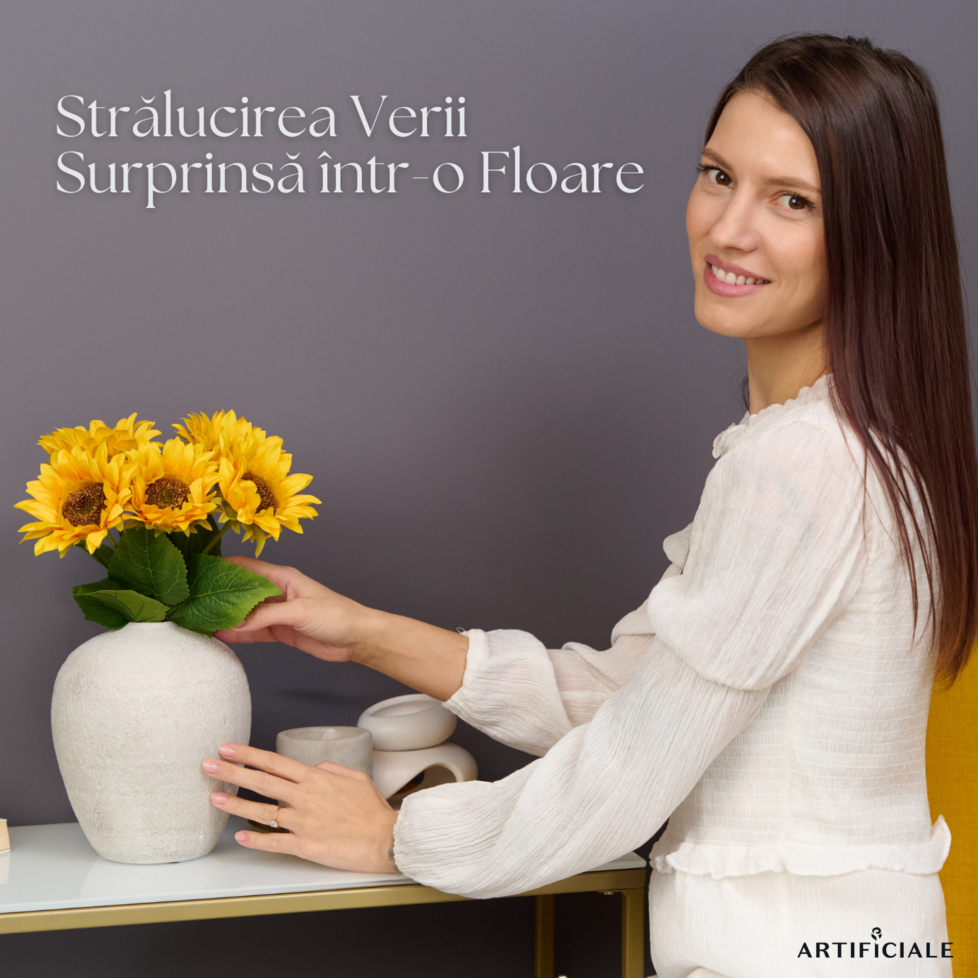 Buchet de Flori Artificiale Floarea-Soarelui - 45 cm, Disponibil în Culoare Galbenă - Opțiuni de 3 sau 5 Fire