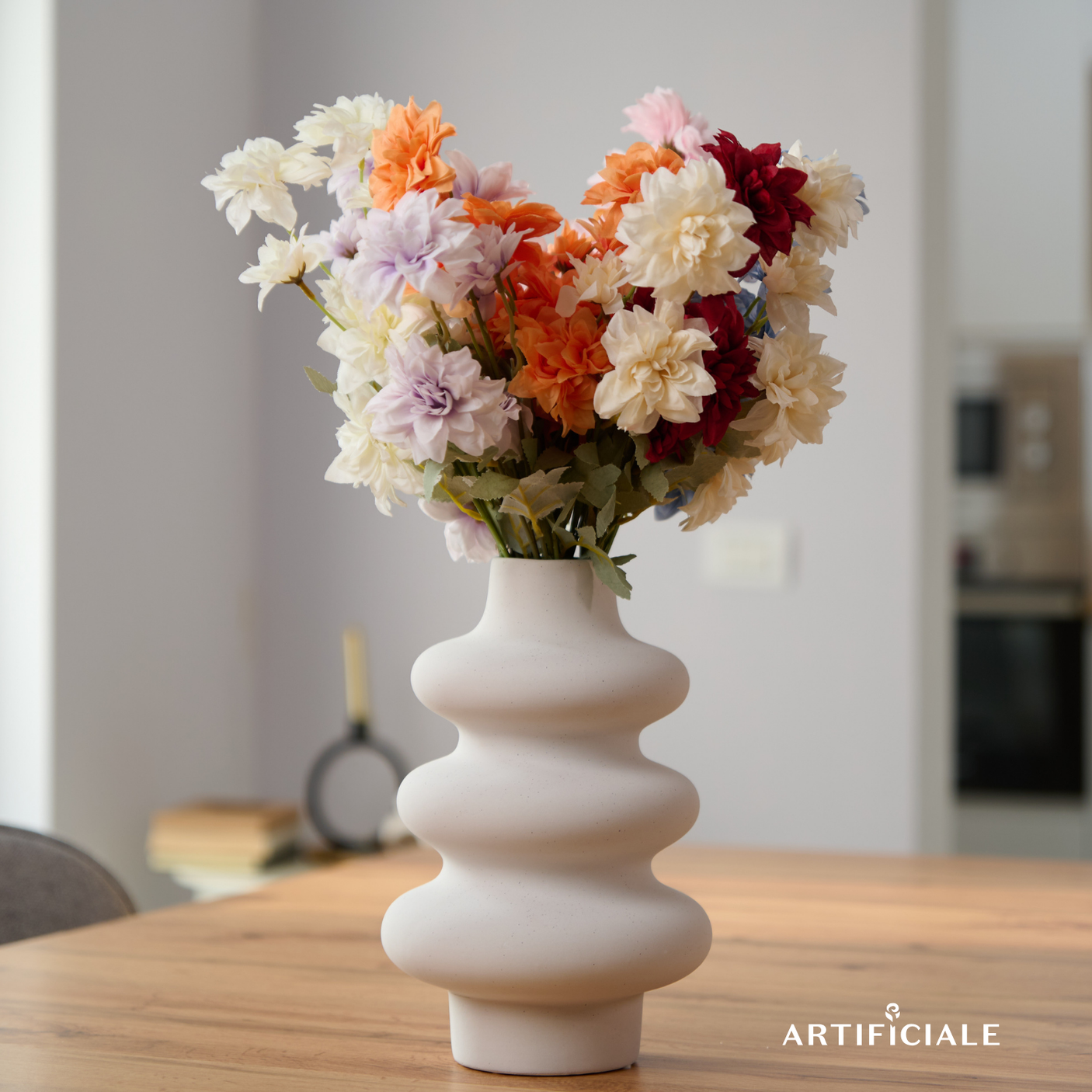 Buchet 5 Fire Dalii Artificiale - Variatii de Culoare: Alb, Rosu, Roz, Portocaliu, Albastru, Sampanie, Mov