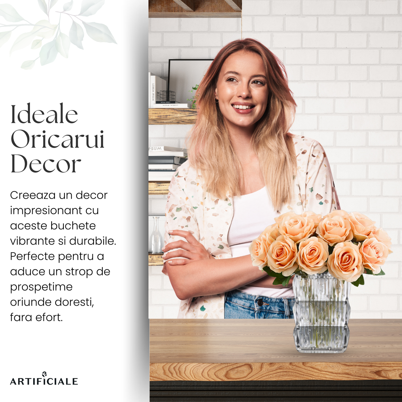 Buchet de Trandafiri Artificiali - 7 Fire, 38 cm, Rosu sau Roz - Eleganta și Rafinament pentru Decorul Tau