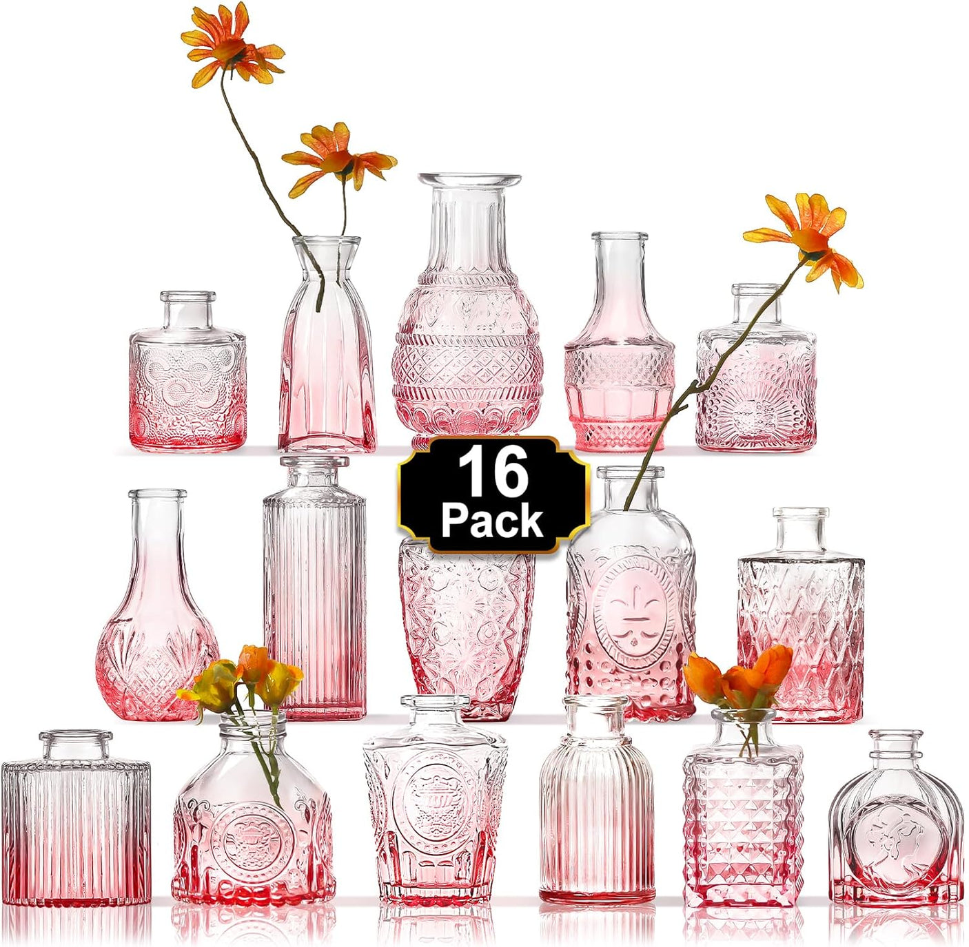 Set Vaze Mini Vintage Design, Modele Gravate din Sticla – 16, 30, 32 sau 45, diverse culori