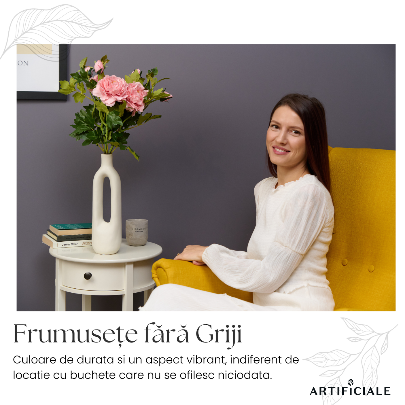 Buchet Bujori Artificiali (Paeonia) - 3 sau 5 Fire, Roz, Alb sau Rosu, Floare 12 cm