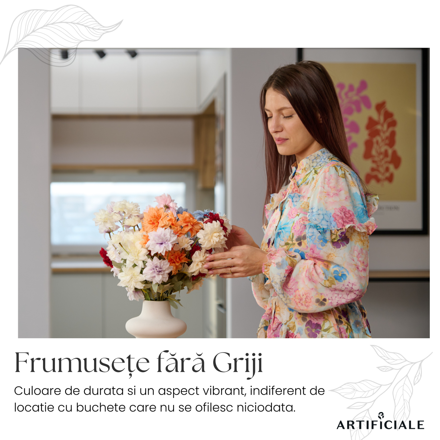 Buchet 5 Fire Dalii Artificiale - Variatii de Culoare: Alb, Rosu, Roz, Portocaliu, Albastru, Sampanie, Mov