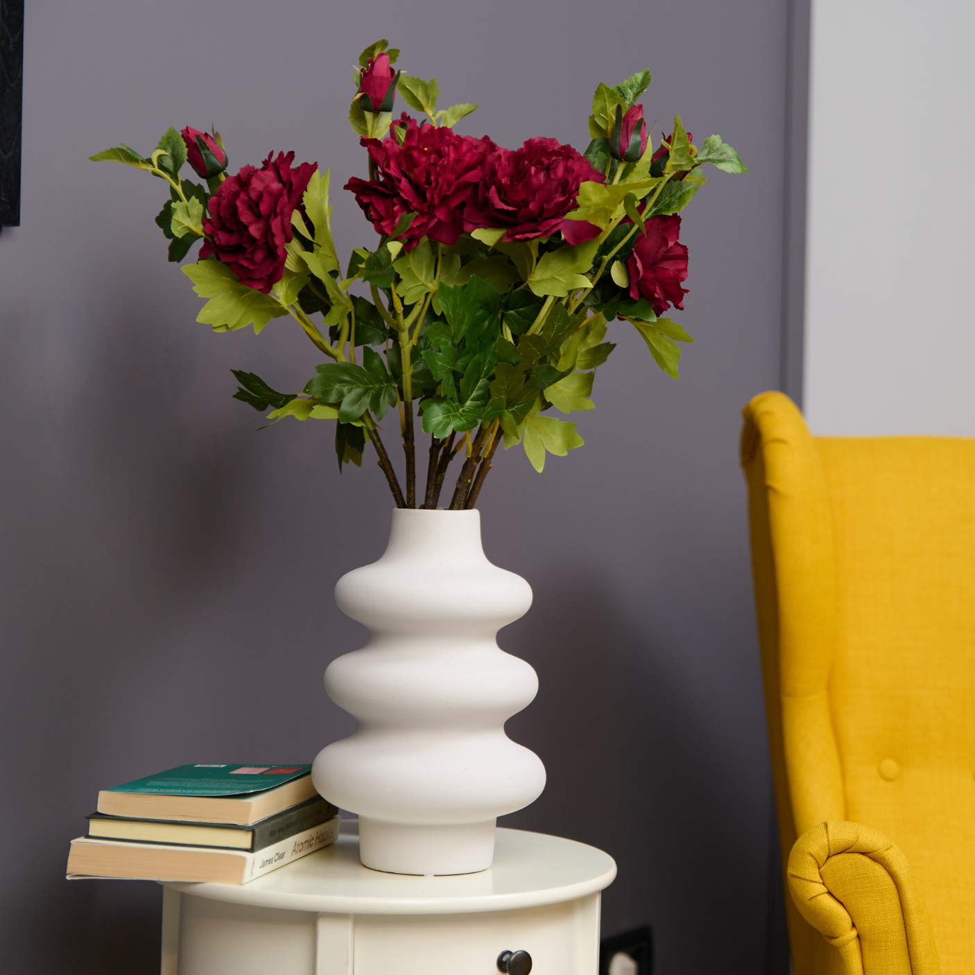 Buchet Bujori Artificiali (Paeonia) - 3 sau 5 Fire, Roz, Alb sau Rosu, Floare 12 cm