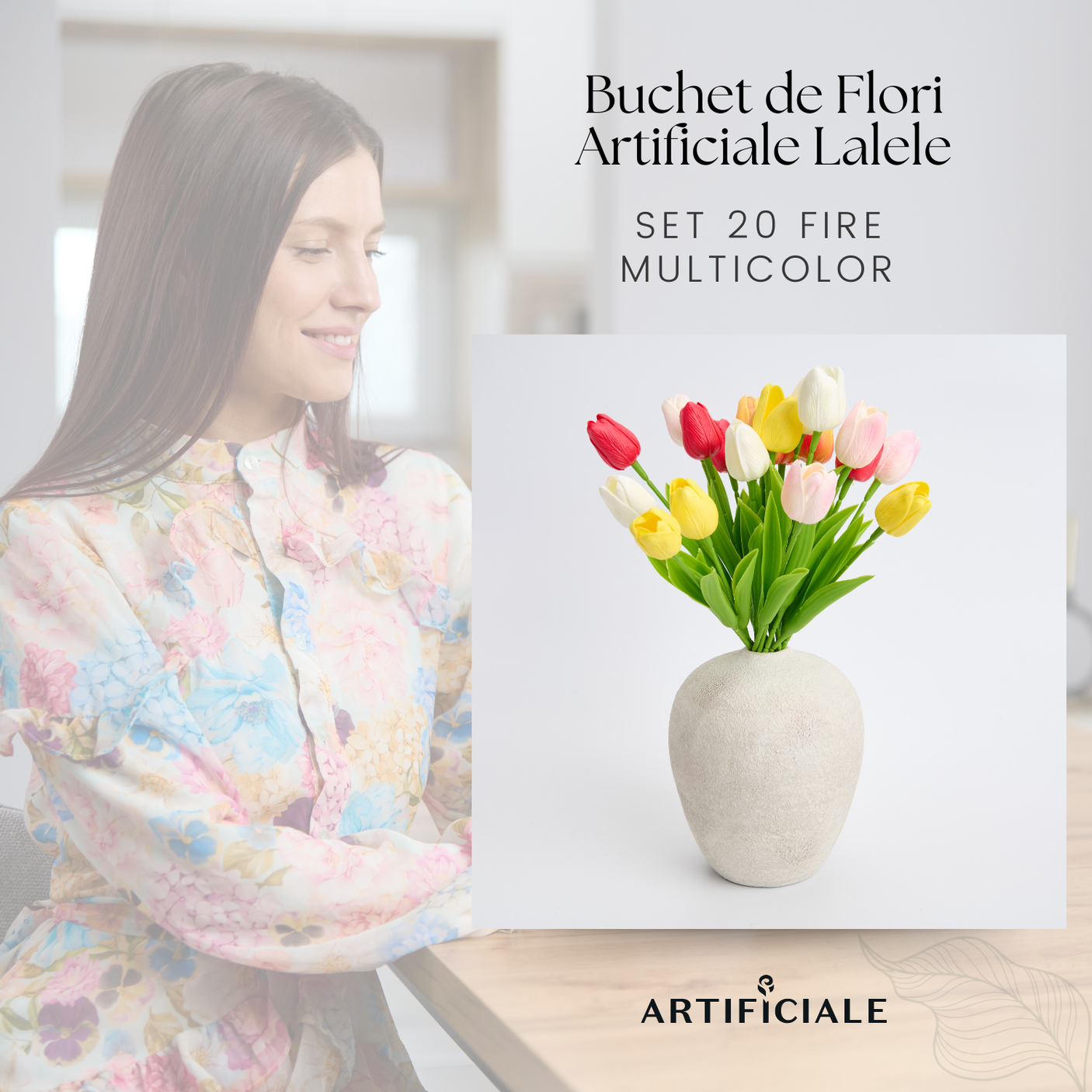 Buchet 20 Fire Lalele Artificiale Multicolore - Realist și Elegant, Ideal pentru Decoruri Vesele